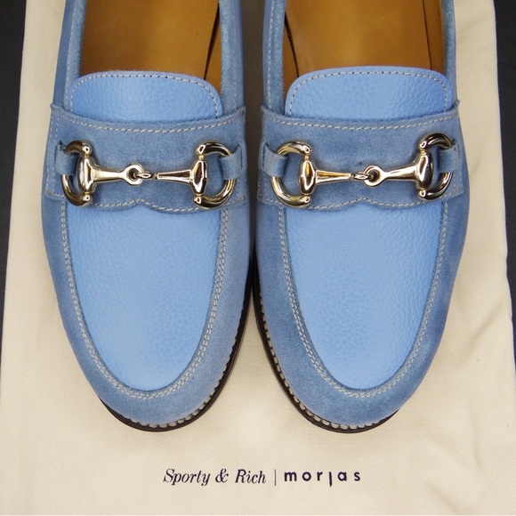NEW Sporty & Rich x Morjas Sky Blue Leather & Suede Loafers Size 7 - Picture 7 of 11